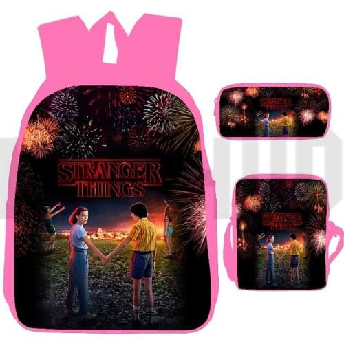 3 Pcs/Set Pink New Stranger Things Season 4/5/6 Backpack Anime 3D Print Laptop Bag Schoolbags Back To School Back Pack Teenager
