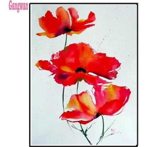 5D square round stones full diamond embroidery crystal watercolor poppy diamond painting mosaic diy pattern flower hobby needle