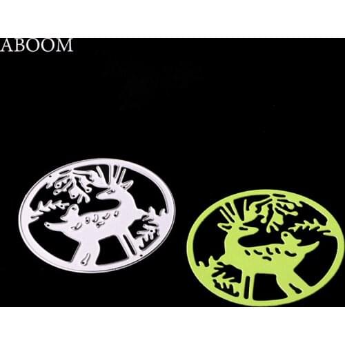 ABOOM 1PC Christmas Deer Round Frame Metal Cutting Dies Stencils DIY Scrapbooking Album Decorative Embossing Cards Die Cut Mold