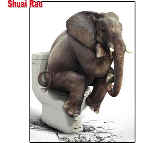 Diamond Painting Abstract art Elephant sitting on the toilet thinking picture rhinestones embroidery diamond mosaic Home Art