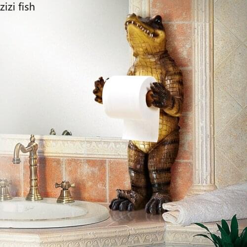 Crocodile Statue Tissue Holder Toilet Paper Roll Holder Resin Animal Decorative Paper Towel Holder Bathroom Accessory Modern