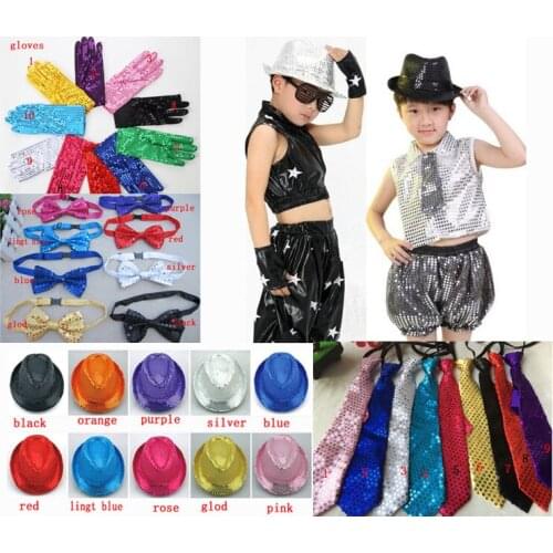 Children Jazz Hat Stage Dance Performance Sequin Magic Show Bar Party Up Dancing Hat,Glove,Tie,bow tie