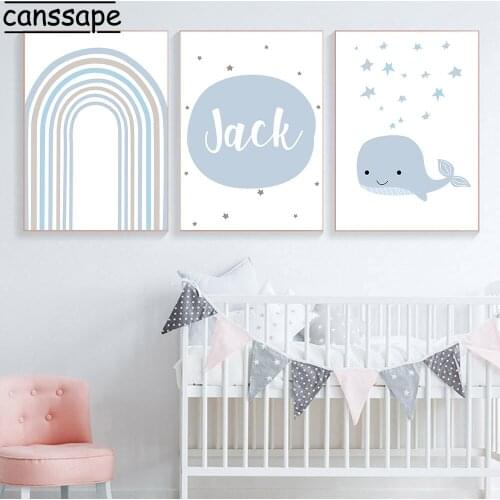 Nursery Wall Art Canvas Painting Whale Poster Star Prints Rainbow Posters Nordic Wall Paintings Baby Kids Bedroom Decoration