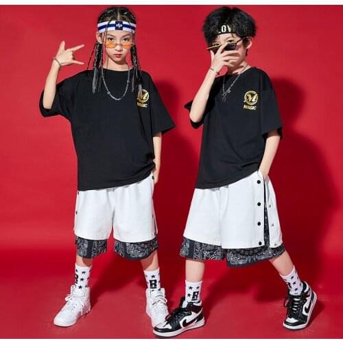 Children Handsome T Shirts Hip Hop Clothing Boys Street Dance Jazz Practice Clothes Girls Modern Ballroom Dancing Wear BL6842