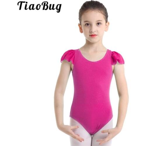 TiaoBug Kids Ruffled Sleeve Ballet Leotard Stage Dance Costume Children Girls Solid Color Gymnastics Leotard Sports Gym Bodysuit