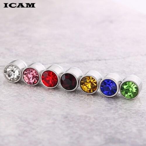 ICAM 1 Pair Trendy Crystal Stud Earrings multicolor Rhinestone Magnet Earrings for Men Women No Pierced Hole