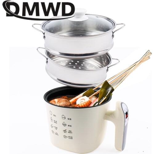 DMWD Mini Electric Skillet Hotpot Cooking Breakfast Steamed Eggs Steamer Mini Soup Noodles Pot Frying Pan Dormitory Rice Cooker