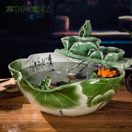Water is the fountain waterscape living room decoration ceramic atomization humidifier Feng Shui lucky round table decoration Aq