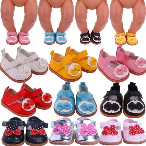 7CM Bow Rubber sole Doll Shoes Fit 18 Inch American And 43 Cm Reborn Baby Doll Accessories, Childrens Toy,birthday present