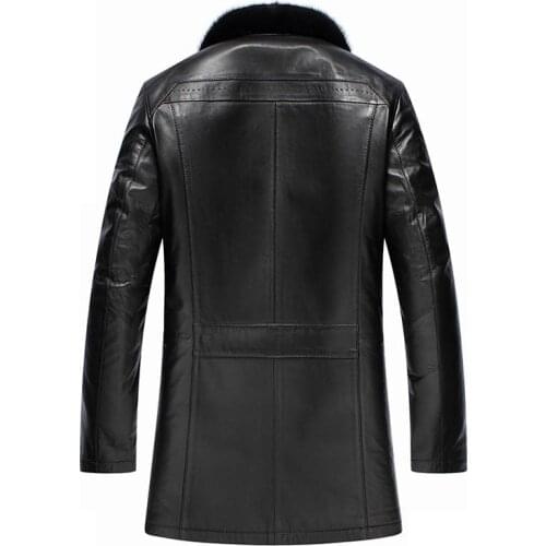 Black Fashion Men Genuine Leather Jacket Men Thick Sable Fur Collar Sheepskin Leather Jacket Down Winter Coat Men 2020 YYJ0014