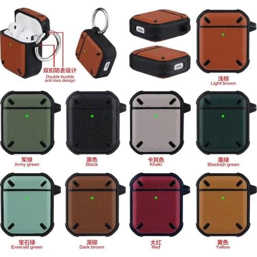 Lychee Pattern Armor Protective Cover For Airpods Pro Anti-Lost Design Double Buckle Bluetooth Earphone Case For Airpods 2