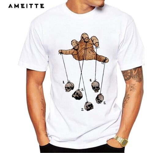 AMEITTE Creative Five Skulls Head Dancing T Shirt Mens Novelty Halloween Tops Fashion Geek style Male Short Sleeve Tee Shirt