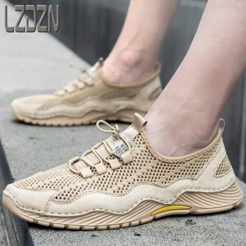 Summer Sports And Leisure Breathable Single Mens Shoes Hollow Leather Shoes 2021 New Trendy Hollow Sandals Mesh Without Laces