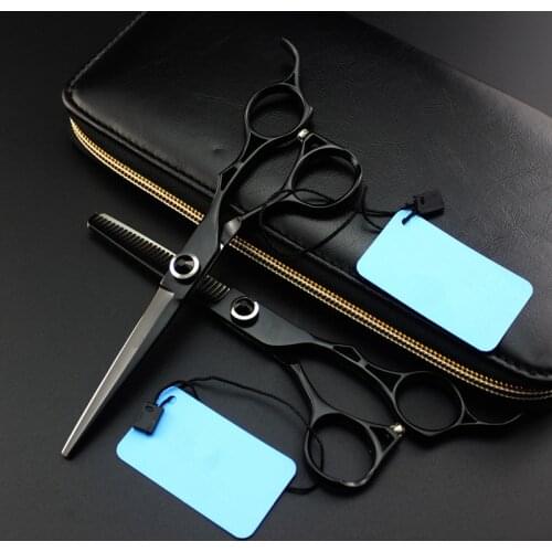 Professional japan 440c 6 inch black gem hair scissors set cutting barber makas haircut thinning shears hairdressing scissors