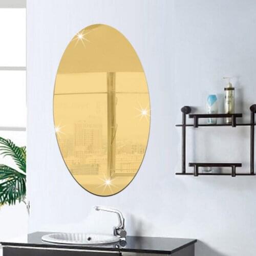 Wall Sticker 3D Mirror Effect Removable Rectangle Oval Background Decoration for Home GQ