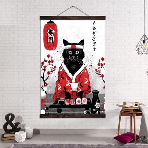Wall Art Canvas Print and Poster Picture Canvas Painting Modern Pictures for Living Room Decoration Japanese Art Ruby Sushi Cat