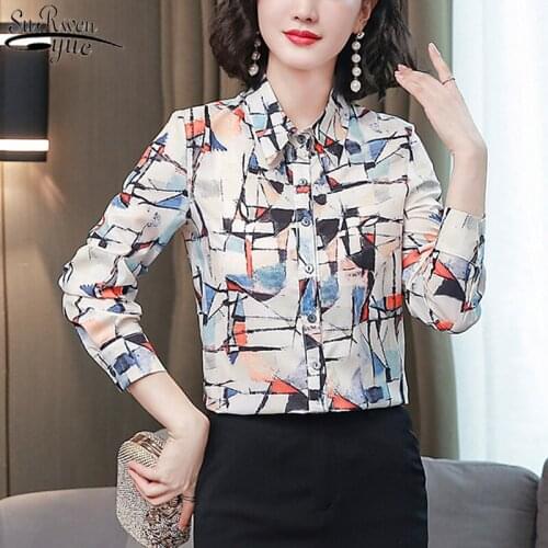New Silk Shirt Womens Korean 2021 Autumn New Long Sleeve Casual Loose Cardigan Print Women Blouse and Tops Blusas Mujer 10648