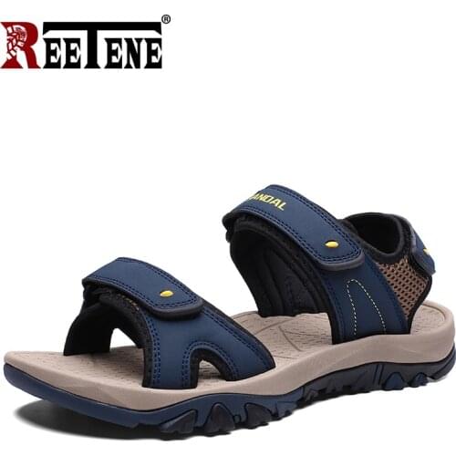 REETENE Leather Men Summer Shoes Large Size 39-46 MenS Sandals Soft Comfort Outdoor Sandals Men Quality Non-Slip Sandals Male