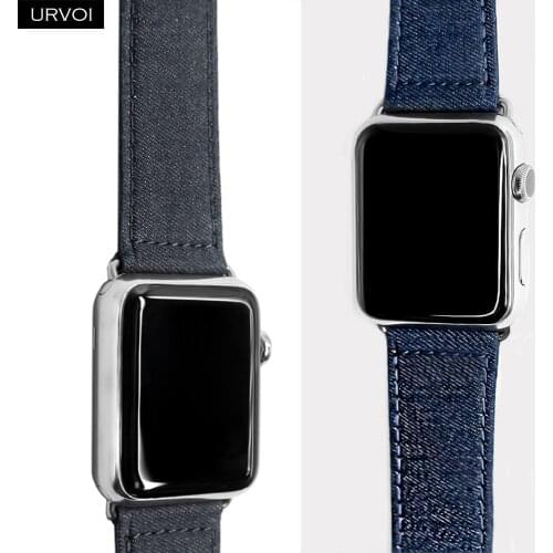 URVOI Denim band for Apple Watch series 6 5 4 3 SE classic buckle jean strap for iWatch replacement modern design leather back