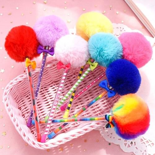 Kawaii Fluffy Hair Ball Gel Pen Signature Pen Cute Plush Neutral Pen School Office Stationery Supplies Promotional Gift