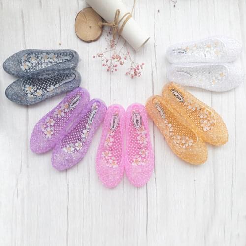 Floral Clear Jelly Sandals For Women Summer Beach Shoes Girls White Wedge Sandals Slip On Hole Shoes Ladies Transparent Sandals