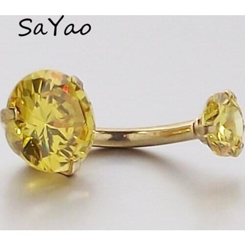 SaYao 1Piece Internally Threaded Stainless Steel Navel Ring Round Zircon Sexy Belly Button Rings Body piercing Jewelry