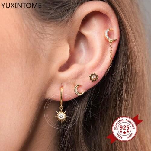 925 Sterling Silver Ear Buckle Long Drop Earrings for Women Sun Dangle Earrings Brincos Female Fashion Jewelry Accessories