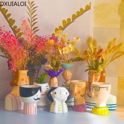 DXUIALOI Nordic Creative Body Art Ceramic Vase Balcony Hydroponic Flower Pot Home Living Room Desktop Flower Arrangement Vase