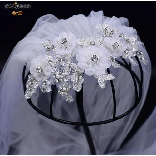 TOPQUEEN VS358 Ivory White Veil Elegant Flower Wedding Veils Short Bride 1 Layers Bridal Wedding Veil Headband Shimmer Veil