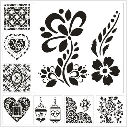 13x14cm Flowers Tree Scrapbook Stencils Spray Plastic Mold Shield DIY Cake Hollow Embellishment Printing Lace Ruler Valentine