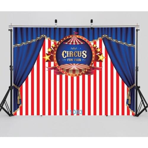 Circus Blue Curtain Red Stripes Baby Child Party Play Photography Backdrops Vinyl Photo Background for Photo Studio Photocall