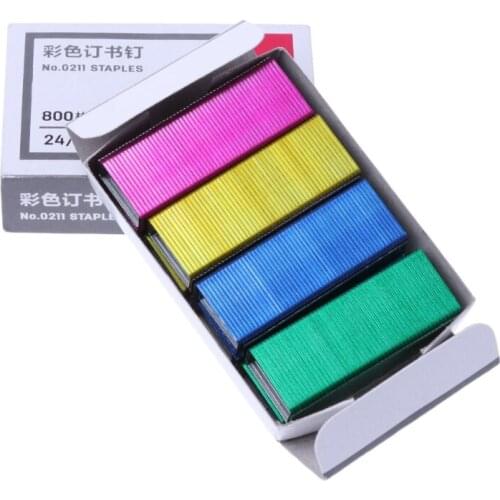 W3JD 800Pcs/Box 12mm Creative Colorful Metal Staples Office School Binding Supplies
