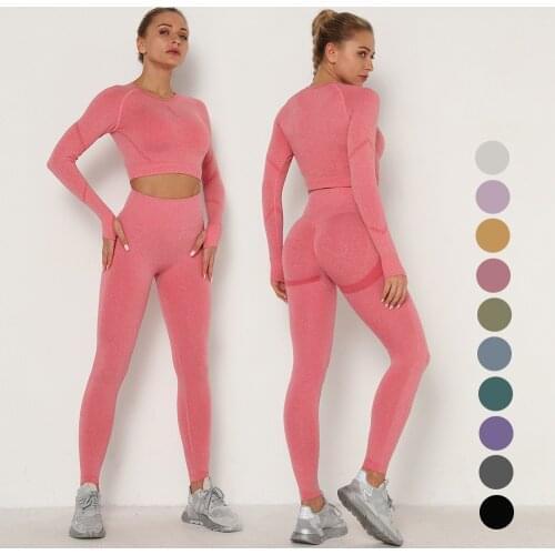 Womens Sets Skinny Tracksuit Breathable Long Sleeve Bra Top Seamless Outfits High Waist Push Up Leggings Gym Clothes Sport Sui