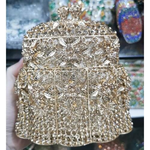 Gold Rhinestone Evening Clutch Bag Women Handbags Hollow Out Flower Diamond Dinner Wedding Bag Mini Bridesmaid Phone Handbags