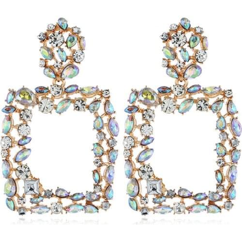2019 Full Crystal Earring Hyperbole Za Crystal Square Big Dangle Earrings Wedding Jewelry Luxury Boho Vintage Women Earrings