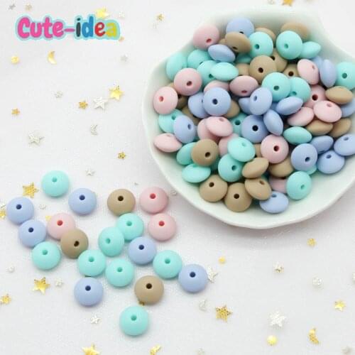Cute-idea 30Pcs 12mm silicone lentil beads safe pacifier chain eco-frendlly BPA Free handmade DIY baby product teething toy