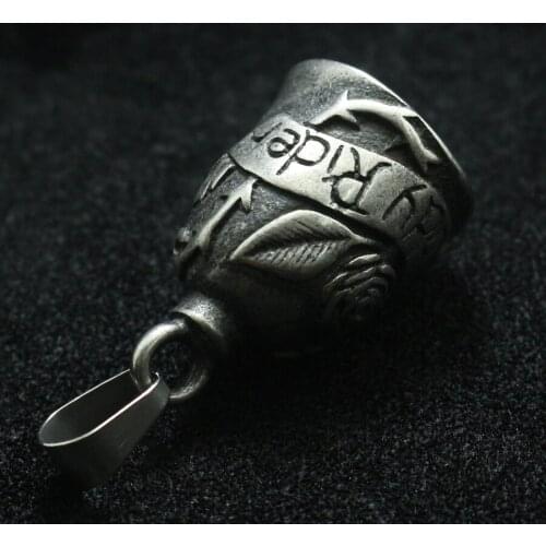 316L Stainless Steel Cool Motorcycle Lady Rider Rose Bell Vintage Silver-Color Matt Pendant Gift