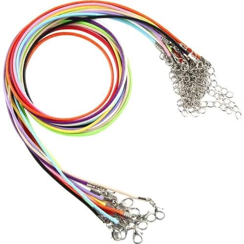 50Pcs 18 Inch Waxed Cotton Necklace Cord with Lobster Claw Clasp for DIY Jewelry Making, Mix Color