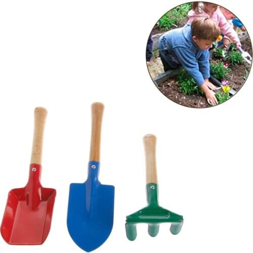 6PCS/lot Kids Garden Tool Toys Bright Color Gardening Tools Set With Sturdy Wooden Handle Engineering Maintenance beach toys