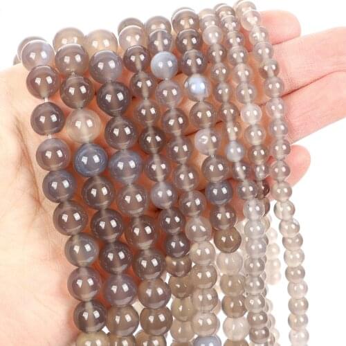 Natural Stone Beads Grey Agate Round Loose Beads for Jewelry Making Needlework DIY Bracelets Necklace Strand 4-12 MM