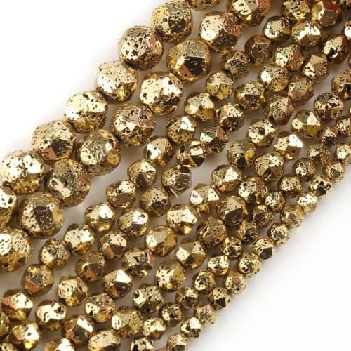 Natural Volcanic Lava Beads Faceted Bronze Plated Round Loose Stone Beads for Jewerly Making DIY Bracelets 15inch 6/8/10/12mm