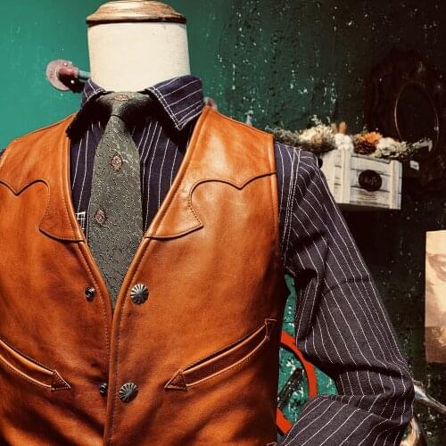 CDJ-38 AVFLY Read Description! Asian Size Super High Quality Cowhide Waistcoat Mens Stylish Genuine Italian Cow Leather Vest
