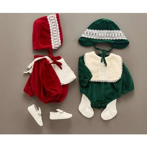 Baby Velvet Romper Girl Long Sleeve Bodysuit Hat Children Boutique Clothing Infant Spanish Jumpsuits Newborn One Piece Rompers