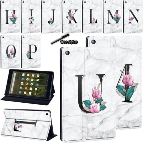 For Amazon Fire 7(5th/7th/9th)/Fire HD 8(6th/7th/8th)/Fire HD 10 (5th/7th/9th) White Marble Letter Print Pattern Protector Cover