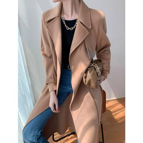 Double Faced Cashmere Overcoat Womens High End 2021 New Korean Version Small Lapel Wool Over the Knee Medium Length Overcoat