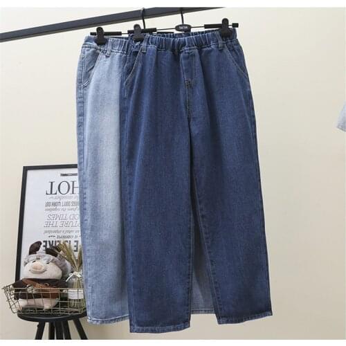 5XL Large Size Jeans Women Fashion 21 Spring Autumn New High Waist Solid Color Straight Nine Points Harlan Pants Female Clothing