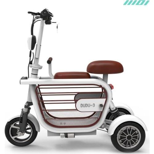 Electric Bicycle Scooter With Two Seats/Basket 3 Wheels Electric Bicycles 10 Inch 48V 400W Tricycle Mini Portable Electric Bike