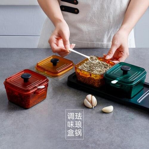 Nordic style enamel pot seasoning box creative kitchen seasoning jar with lid seasoning box