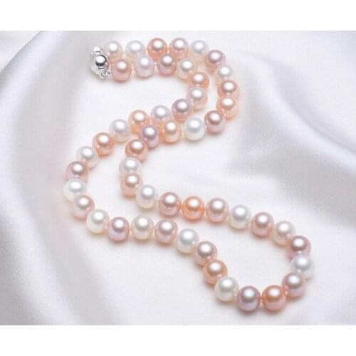 Gorgeous10-11mm south sea round multicolor pearl necklace 18inch 925s KKK
