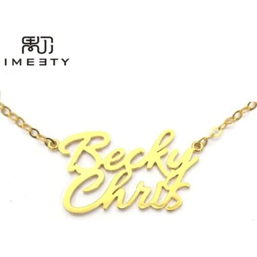 IMEETY personalized double pendants necklace two layer pendant two name necklaces couple nameplate necklaces xmas gift